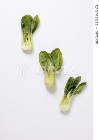 green bok choy arranged on a white background green bok choy arranged on a white background 115391925