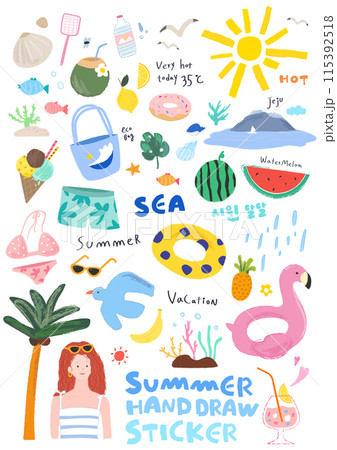 Various summer objects and person stickers Various summer objects and person stickers 115392518