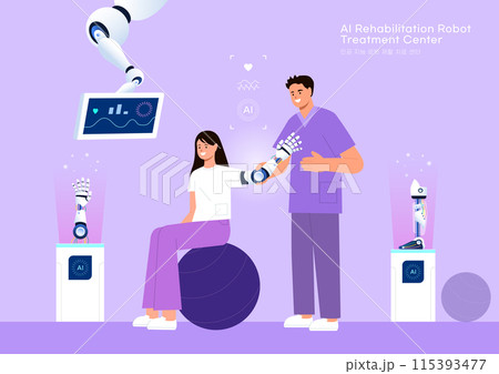 Footage of rehabilitation training wearing artificial intelligence robot prosthetic arms Footage of rehabilitation training wearing artificial intelligence robot prosthetic arms 115393477