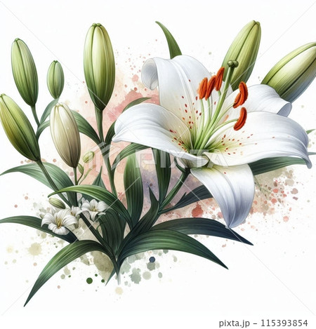 白バックに白いユリの花のイラスト素材 [115393854] - PIXTA