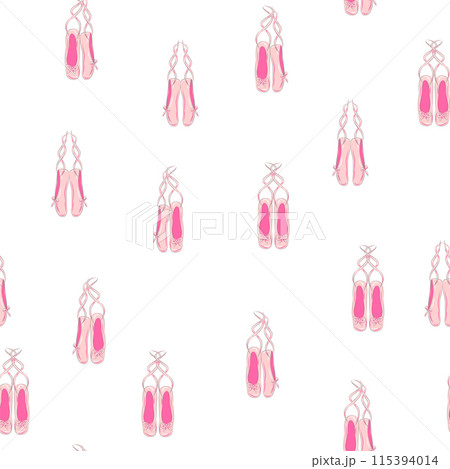 Seamless pattern with ballet pointe shoes and additional elements, imitation of a sketch, watercolors. Ballet school Seamless pattern with ballet pointe shoes and additional elements, imitation of a sketch, watercolors. Ballet school 115394014