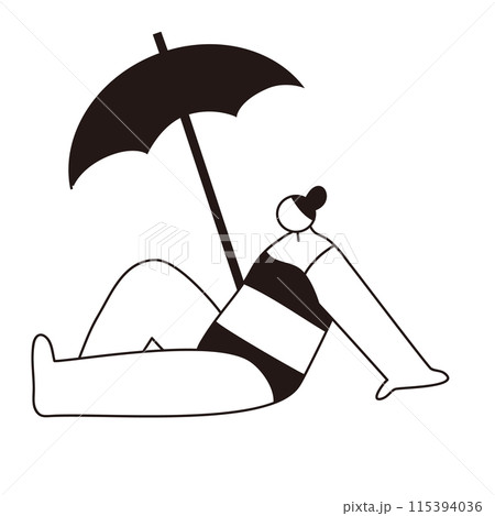 ビーチで座る水着の女性ベクター線画 ビーチで座る水着の女性ベクター線画 115394036