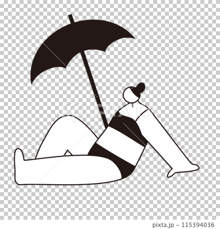 ビーチで座る水着の女性ベクター線画 ビーチで座る水着の女性ベクター線画 115394036