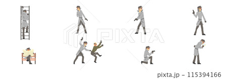 Inspecting Man Detective Character in Hat and...のイラスト素材 [115394166] - PIXTA