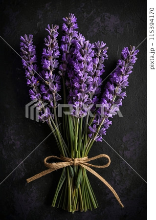 stylish bouquet of lavender on a black background 115394170