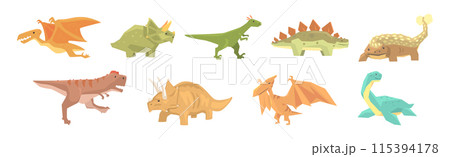 Funny Dinosaur Character with Cute Snout Vector Set Funny Dinosaur Character with Cute Snout Vector Set 115394178