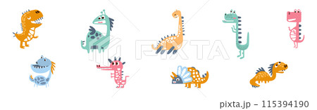 Funny Dinosaur Character with Cute Snout Vector Set 115394190