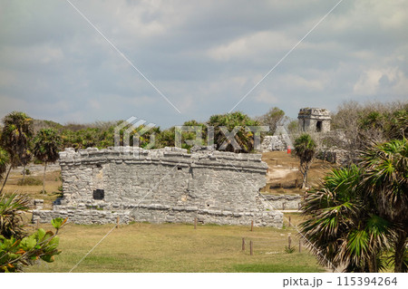 Tulum ruins archaeological site. Ancient Mayan Ruins in Riviera Maya, Mexico Tulum ruins archaeological site. Ancient Mayan Ruins in Riviera Maya, Mexico 115394264
