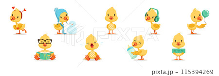 Little Yellow Duck Chick Different Emotion And Situation Vector Set Little Yellow Duck Chick Different Emotion And Situation Vector Set 115394269