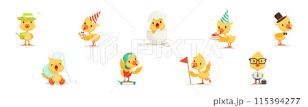 Little Yellow Duck Chick Different Emotion And Situation Vector Set 115394277