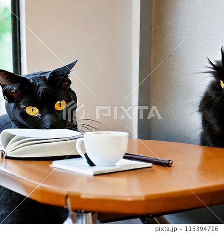 コーヒーを眺める猫 115394716