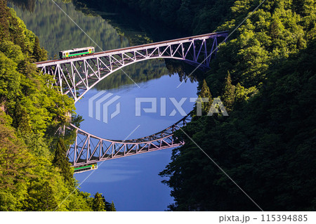 【福島県･奥会津】新緑美しい、第1只見川橋梁 115394885