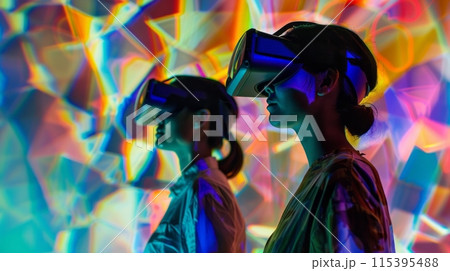 Two people engrossed in a virtual reality...のイラスト素材 [115395488] - PIXTA