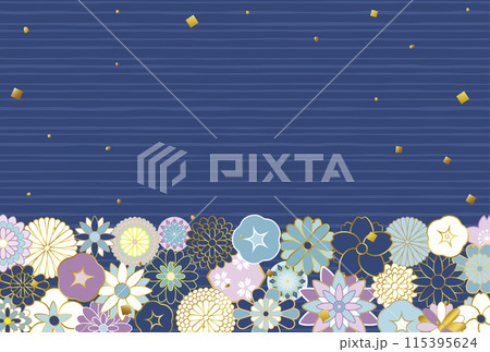 夏の和風花柄の背景素材(はがきサイズ) 夏の和風花柄の背景素材(はがきサイズ) 115395624
