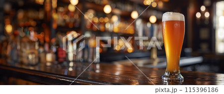 Embracing the Local Brew, Cozy Bar Setting with Frothy Beer and Ambience 115396186