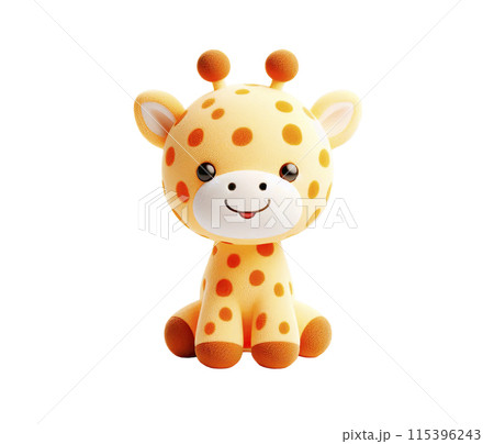 3d illustration of a cheerful giraffe isolated on white background, plush toy 115396243