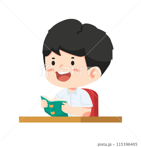 cute boy is at the desk with a book cute boy is at the desk with a book 115396405