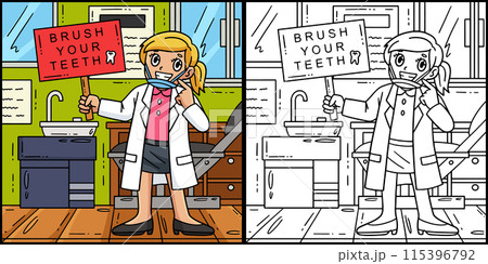 Dental Care Brush Your Teeth Coloring Illustration 115396792