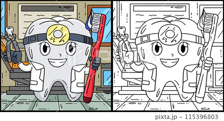 Dental Care Tooth as Dentist Coloring Illustration 115396803