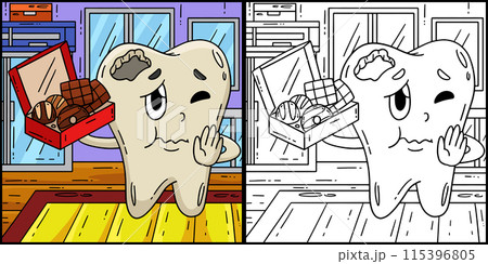 Dental Care Tooth with Box of Treats Illustration Dental Care Tooth with Box of Treats Illustration 115396805