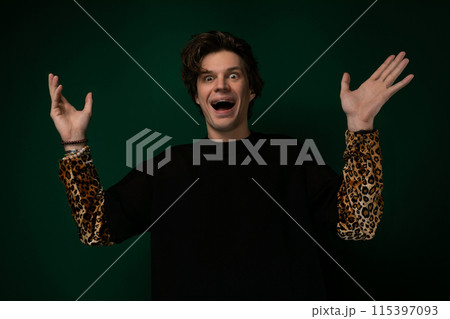 Man With Hands Raised in the Air Man With Hands Raised in the Air 115397093