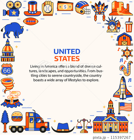 Travel USA Border Frame with America Icons 115397267