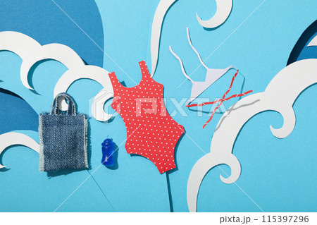 Swimsuit and other accessories for a summer trip to the sea. Swimsuit and other accessories for a summer trip to the sea. 115397296