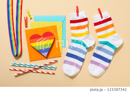 LGBT parade concept, free love symbol on light background. 115397342