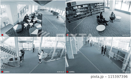 防犯カメラの四分割モニター画面インターフェース 115397396