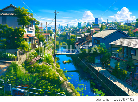 川沿いの町並み 115397405