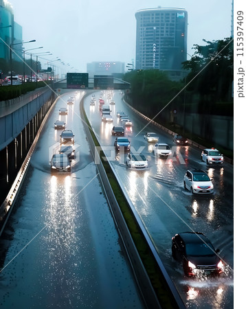 豪雨の日の高速道路 豪雨の日の高速道路 115397409