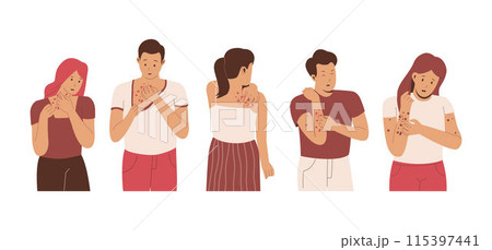 Collection people scratching body, rash, allergy on skin 115397441