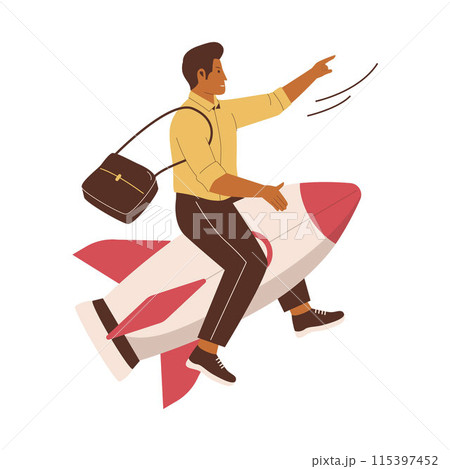 Businessman rides a rocket to achieve success Businessman rides a rocket to achieve success 115397452