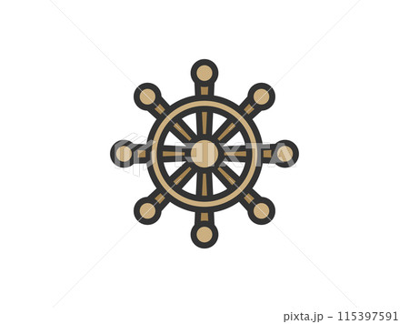 舵輪のアイコン（線画カラー）のイラスト 115397591