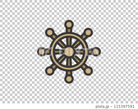 舵輪のアイコン（線画カラー）のイラスト 115397591