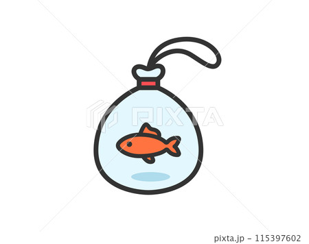 金魚すくいでとった、金魚のアイコン（線画カラー）のイラスト 115397602