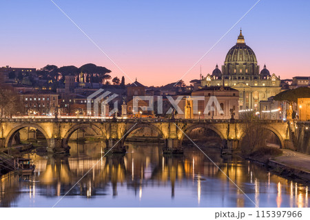 St. Peter's Basilica in Vatican City with the Tiber River passing through Rome, Italy 115397966