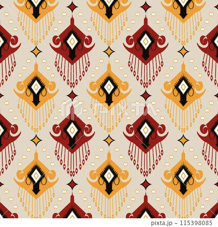 Discover the rich and vibrant world of American ethnic fabric patterns, characterized by striking red and yellow tones. These patterns, deeply rooted in cultural heritage, offer a distinctive  115398085