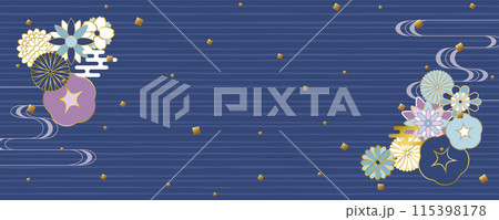 夏の和風花柄の背景素材(横長バナー) 夏の和風花柄の背景素材(横長バナー) 115398178