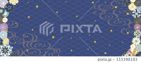 夏の和風花柄の背景素材（横長バナー） 115398183