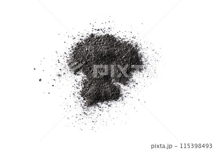Activated charcoal powder isolated on white background. Pile of black cosmetic clay for design. 115398493