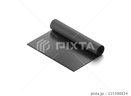Blank black rolled yoga mat mockup, side view 115398814
