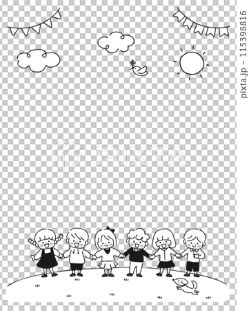 Children holding hands outdoors, monochrome Children holding hands outdoors, monochrome 115398816
