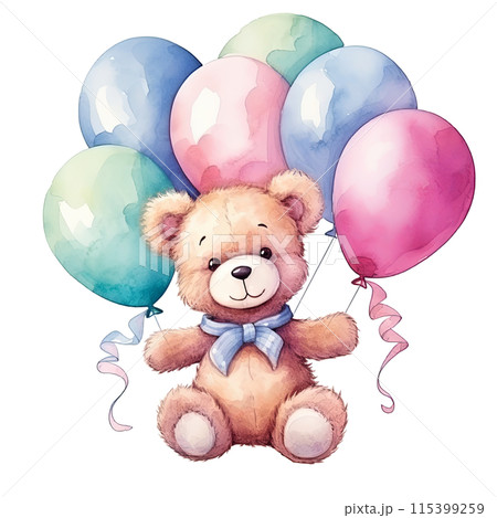 Teddy Bear Holding Balloons 115399259