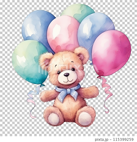 Teddy Bear Holding Balloons 115399259