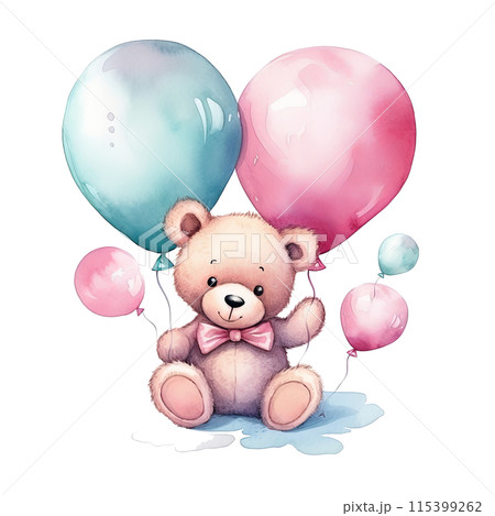 Teddy Bear Holding Balloons 115399262