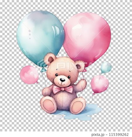 Teddy Bear Holding Balloons 115399262