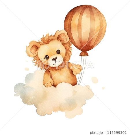 Brown Teddy Bear Sitting on Hot Air Balloon 115399301