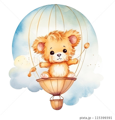 Brown Teddy Bear Sitting on Hot Air Balloon 115399391