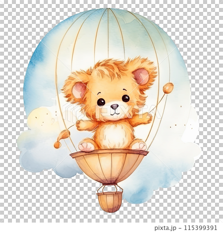 Brown Teddy Bear Sitting on Hot Air Balloon 115399391